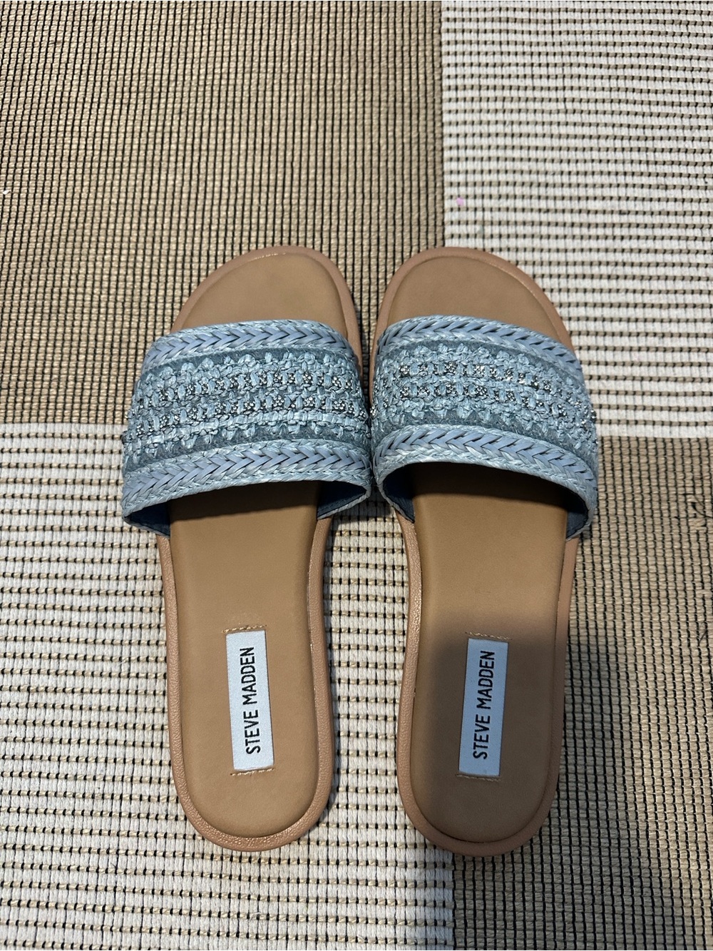 Steve Madden Light Blue Braided Slide Sandals with Rhinestones